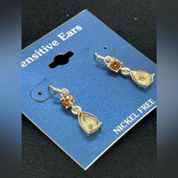 Silver Drop Crystal Stone dangling Citrine 1.5 in - Picture 2 of 5